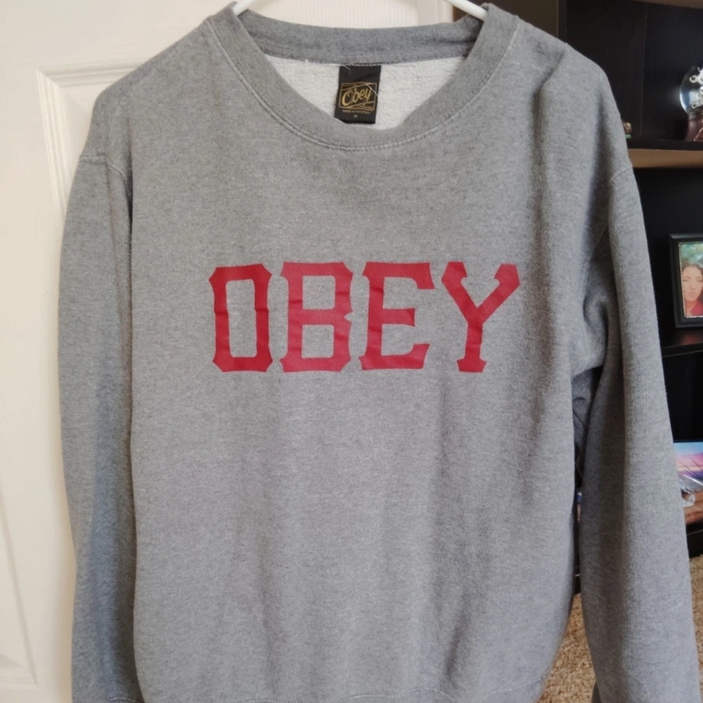 Obey Gray and Red Men's Sweater